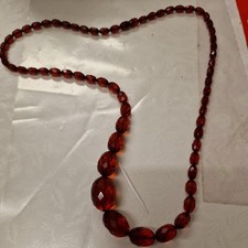 VTG ANTIQUE 30" INCH CHERRY AMBER BAKELITE BEADS NECKLACE 44 GRAMS