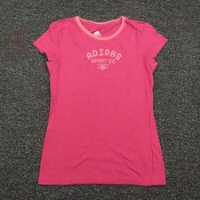 Adidas Shirt Girls Small Pink Breathable Running Short Sleeve Casual Gym Youth