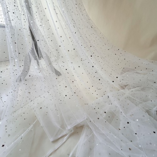Silver star lace fabric - silver,