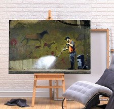 BANKSY CAVE GRAFFITI REMOVAL -DEEP FRAMED CANVAS WALL ART GRAFFITI PRINT- GREEN