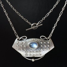 Art & Crafts Signed Murrle Bennett Silver 950 Moonstone Pearl Pendant Necklace