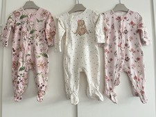 Baby Girls NEXT 0-3 Months Zip Babygrow Sleepsuit Bundle Bunny Flowers GC