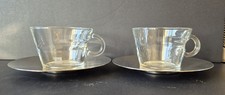 Pair of Nespresso View Collection Glass LUNGO Cups with Metal Saucers VGC x 2