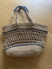 ZARA - NATURAL & BLUE MACRAMÉ SMALL SHOPPER SUMMER BEACH HOLIDAY BAG