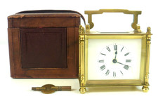 French Carriage Clock in Travel Case With Key Brass Good Condition  #F2