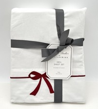 Pottery Barn~Monique Lhuillier Nell Embroidered Bow Sheet Set FULL~Red White~NEW