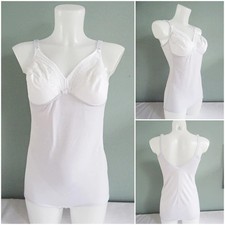 Vintage Corselette Girdle 1980s Bodysuit Grey White Floral Lace Ladies 34" Bust