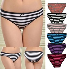 6 Pack Ladies Striped Briefs Panties Womens Cotton Knickers Underwear Size 6-12