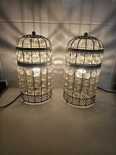 Vintage Art Deco,Cream Metal Birdcage  Lampshade, Light,  Beads Shabby Chic X2