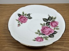 Staffordshire DORCHESTER fine English Bone China Tea Saucer White Pink Rose 5.5”