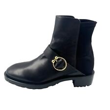STUART WEITZMAN Luxering 50/50 ankle boots Black Leather Harness Lug Sole 9.5