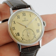 AUTHENTIC VINTAGE OMEGA MANUAL WIND ROMAN DIAL STEEL GENTS WATCH FROM 1940'