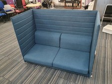 Office worker partition cubicle blue teal seating sofa reception breakout