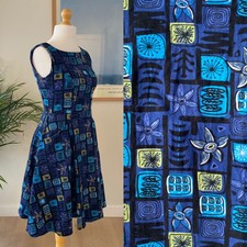 Collectif 50s Style Atomic Tiki Novelty Print Swing Cocktail Tea Dress S/M