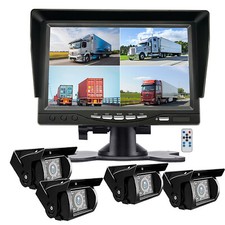 HD 7" Quad Monitor 4ch CCD Backup Camera IP69 Night Vision For Truck Reversing