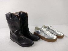 M&S Girl's 2pcs Bundle Shoes Size 4 Large Cowboy Boots Silver Trainers New F2