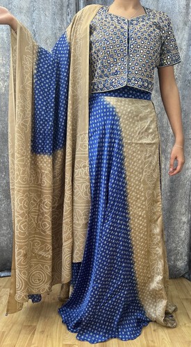 Blue beige bandhani lehenga - blue,
