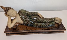 Vintage Sleeping Buddha Ceramic Sculpture Thai Buddha Large 14in long Ap1