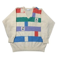 Vintage Pringle Wool Knit Jumper V-Neck Yellow Sweater Mens XL