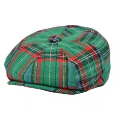G&H Men's Tartan 8 Panel Newsboy Woolmix Flat Cap - 3 Colours, 6 Sizes