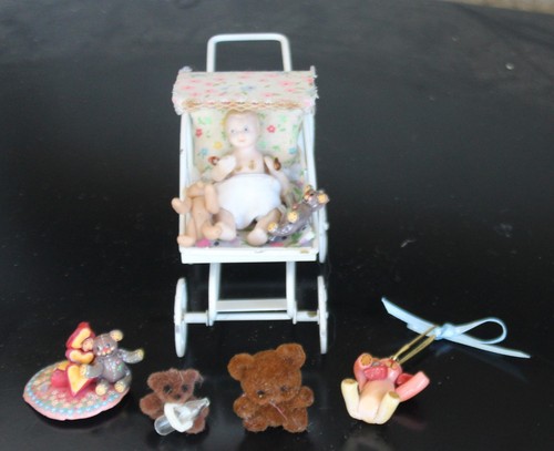 Vintage doll house metal baby - doll,