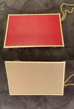 Reiss box bag clutch wrist metal frame double sided nude/red