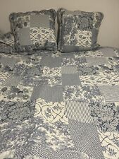 Forever England Scalloped Quilted King  Bedspread 260 x 260cm & 2 Big Shams Blue