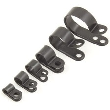 Nylon Black Plastic P Clips - Fasteners for Cable, Conduit, Tubing, Sleeving Etc