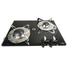 Compact Black Glass 2 Ring Gas