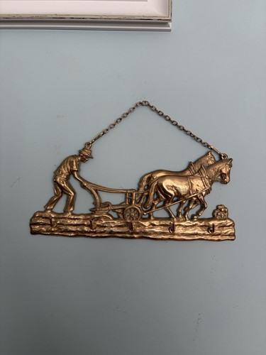 Vintage brass horse - brass, plough
