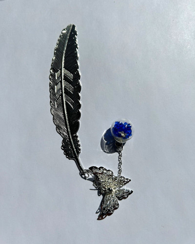 Metal feather bookmark silver - metal,