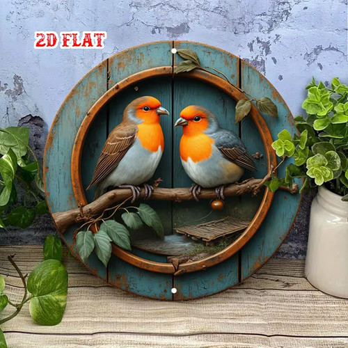 Cute robin metal plaque garden - metal,