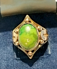 Antique Victorian Arts & Crafts 9ct Rose Gold & Green Turquoise Ring Size J