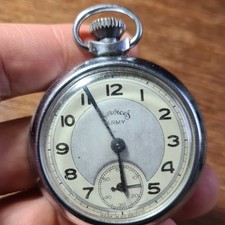 Vintage metal Services Army Pocket Watch c1970 ticks 