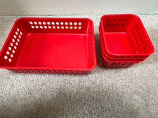 Set of 4 red Fixit Swiss made plastic storage trays baskets office desk