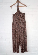NEXT BLACK AND BEIGE ANIMAL PRINT HALTERNECK JERSEY STRETCH JUMPSUIT SIZE 14
