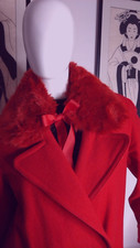 Vintage Windsmoor red pure new wool trench coat detachable fur Collar 