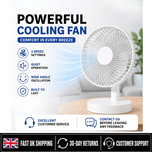 White oscillating table fan - white,