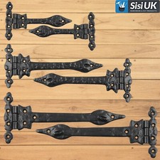 Cast Iron Black Spear Hinges Antique Vintage Traditional Leaf Door Gate In Pair!