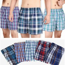 1-12Pack 100%Egyptian Cotton Mens Woven Boxer Shorts Underwear Button Fly S-4XL 
