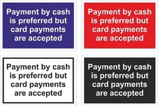 CASH PREFERRED - CARD ACCEPTED  NOTICE FOR SALON OR SHOP BUSINESS A4 OR A5