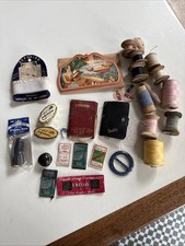 Vintage Sewing Needles Wood  Bobbin J P Coats Thread Buckle Box Case WW2 30s 40s