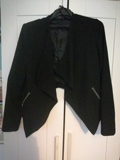 Matalan Black Waterfall Open Smart Black Jacket Blazer Size 12 Long Sleeve Work