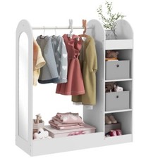 AIYAPLAY Kids Clothes Rail with Storage Shelf Boxes Mirror Bedroom Nursery White