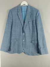 M and S Linen Jacket Mens 46 L Blazer Blue Linen Miracle Stretch Tailored