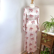 Ghost London Maxi Dress Size S Pink Satin Floral Vintage Inspired Feminine