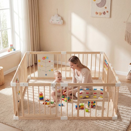 Wooden baby playpen - wooden,