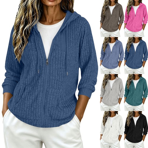 Lady ribbed knit hoodie coat - hoodie,