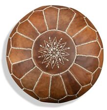 Moroccan Leather Pouf Cognac