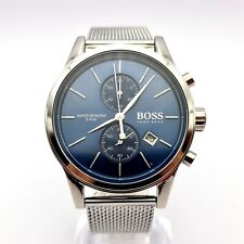 NEW BOSS HB1513441 MENS JET BLUE DIAL MESH STRAP CHRONOGRAPH WATCH